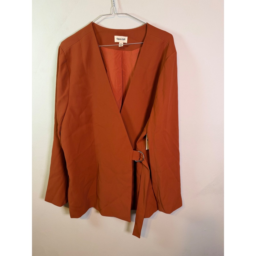 Open Edit Womens Blazer Side Tie Wrap Rust Orange XL NWT